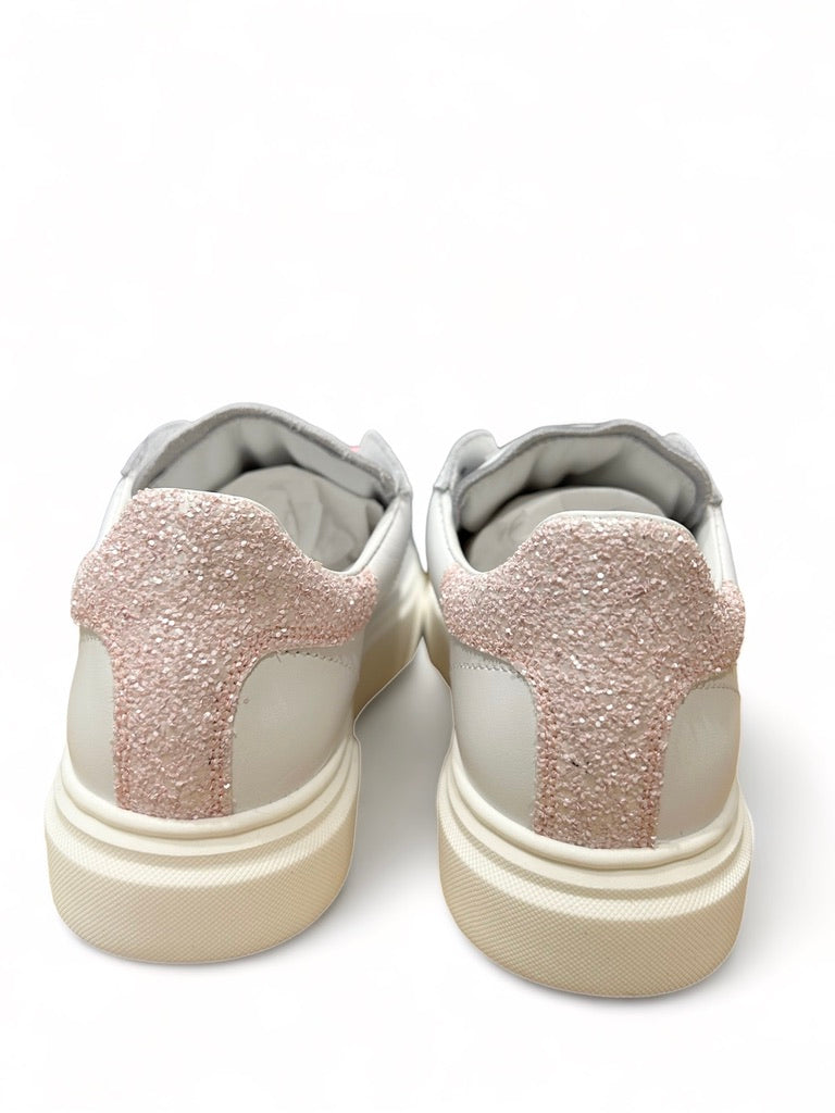 SNEAKERS PHILIPPE MODEL junior TEMPLE in pelle bianca e glitter rosa