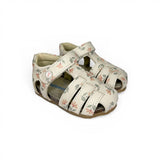 Sandali Primi Passi semi chiusi FALCOTTO in pelle burro stampa fiorellini con velcro