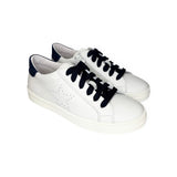 Sneakers DIANETTI  in pelle bianca/blu navy con lacci e zip laterale