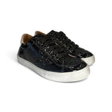 Sneaker DIANETTI in vernice e glitter nero con lacci e zip laterale