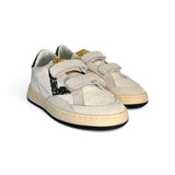 Sneakers 2B12 in pelle bianca/suede grigio chiaro e glitter neroo con velcri