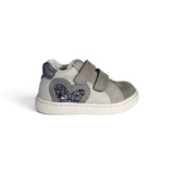 Sneakers primi passi BALOCCHI in nubuk grigio/glitter antracite con velcri