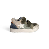 Sneakers primi passi BALOCCHI in pelle e suede verde/beige/grigio con velcri