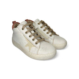 Sneakers LESCOUCOU in pelle panna/rosè e glitter con lacci e zip laterale