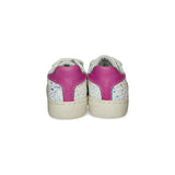 Sneakers primi passi LESCOUCOU pelle bianca e glitter con velcri
