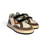 Sneakers 2B12 in pelle bianca/cuoio e suede testa di moro con velcri