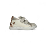 Sneakers primi passi BALOCCHI in nubuk e pelle latte/glitter copper con velcri