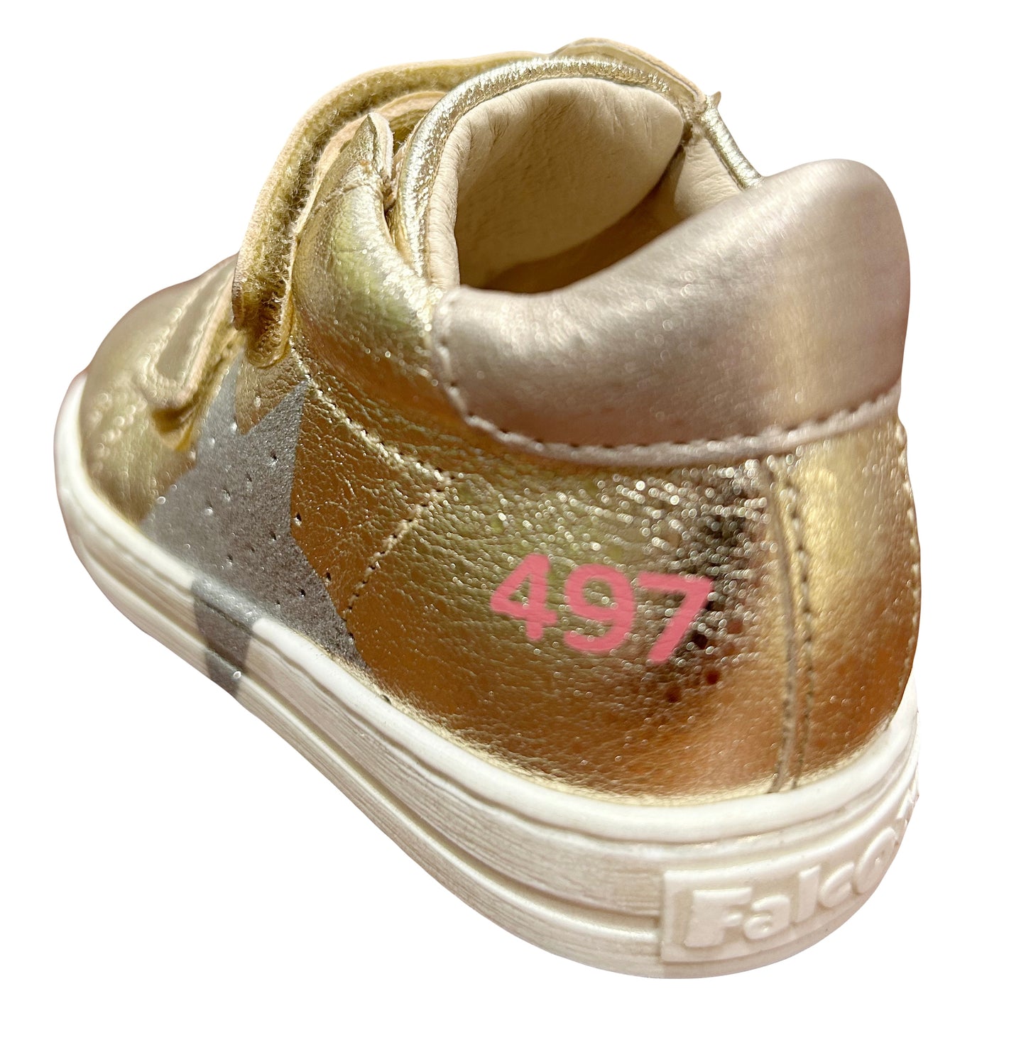 SNEAKERS PRIMI PASSI FALCOTTO in pelle metallizzata oro con velcri
