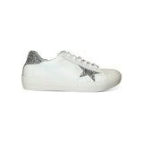 Sneakers LESCOCOU in pelle bianca e glitter argento con lacci e cerniera