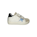 Sneakers primi passi LESCOUCOU pelle bianca e suede beige con velcri
