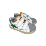 Sneakers primi passi FALCOTTO in pelle bianca/suede grigio con velcri