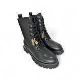 Anfibi PATRIZIA PEPE GIRL in pelle nera con charms, suola platform, lacci e zip interna
