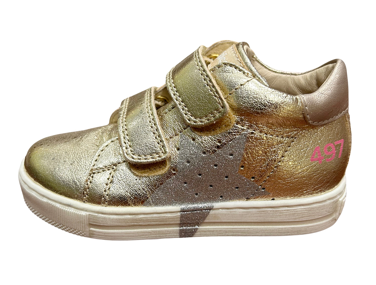 SNEAKERS PRIMI PASSI FALCOTTO in pelle metallizzata oro con velcri