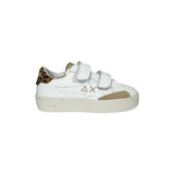 Sneakers SUN68 street baby girl in pelle bianca e suede maculato con velcri