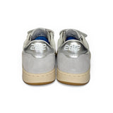 Sneakers 2B12 in pelle bianca e glitter argento con velcri