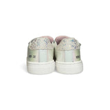 Sneakers NATURINO in pelle bianca, nylon rosa, dettagli glitter con velcri