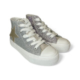 Sneakers NATURINO YLFAS mid in tessuto glitter multicolors con lacci e zip laterale