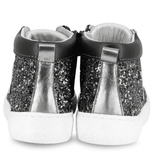 SNEAKERS BALOCCHI mid in pelle e nubuk beige-nero, glitter neri con lacci e zip laterale