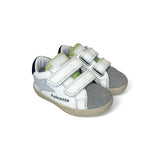 Sneakers primi passi FALCOTTO in pelle bianca e suede grigio con velcri