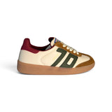 Sneakers BACK70 in suede cuoio e pelle panna con lacci