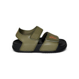Sandali in PU verde militare e nero, fasce regolabili con strap