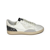Sneakers 2B12 in pelle bianca e glitter nero con lacci