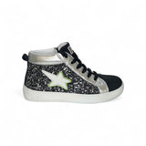 Sneaker BALOCCHI in nubuk nero,pelle metallizzata argento e glitter con lacci e zip interna