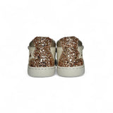 Sneakers primi passi BALOCCHI in nubuk e pelle latte/glitter copper con velcri