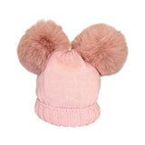 Cappello rosa GIO HIGUAMY misto lana con doppio pompon in volpe ecologica