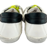 SNEAKERS DIANETTI in pelle bianca, suede grigio perla e dettagli giallo fluo