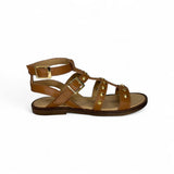 Sandali DIANETTI in pelle cuoio e borchie oro con fibbie