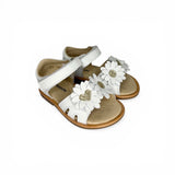 Sandali Primi Passi BALOCCHI in pelle bianca/fiori applicati/glitter oro con strap