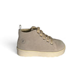 Sneakers primi passi FALCOTTO in suede beige chiaro con lacci oro e zip laterale
