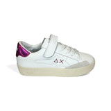 Sneaker SUN68 Street girl in pelle bianca e fuxia con velcro e lacci elastici