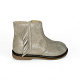 Stivaletti Primi Passi LESCOUCOU in suede glitterato beige con zip interna