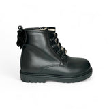 Anfibi Primi Passi LESCOUCOU in pelle nera con fiocco, lacci e zip laterale