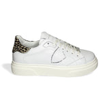Sneakers PHILIPPE MODEL junior TEMPLE in pelle bianca e suede animalier