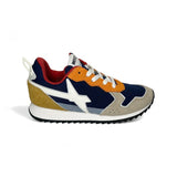 Sneakers ginniche W6YZ in suede e tessuto tecnico blu/beige/arancio con lacci