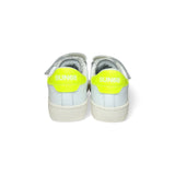 Sneaker SUN68 Street kid boy in pelle bianca e giallo fluo con velcro e lacci elastici