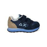 Sneakers ginniche SUN68 baby boy blu navy/beige in suede e nylon con velcri