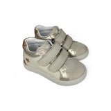 Sneakers primi passi BALOCCHI in nubuk e pelle latte/glitter copper con velcri