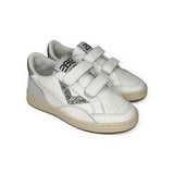 Sneakers 2B12 in pelle bianca e glitter argento con velcri