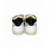 Sneakers primi passi LESCOUCOU in pelle bianco/nero e suede grigio con vecri