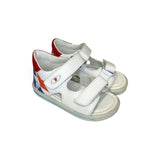 Sandali Primi Passi FALCOTTO in pelle bianca/stampa blu e rosso con strap