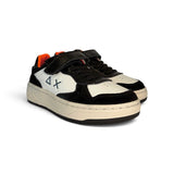 Sneakers SUN68 basket boy in eco pelle bianco/nero con velcro e lacci elastici