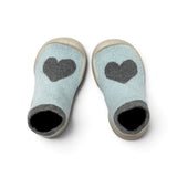 Babbucce-calzino Collégien in caldo cotone azzurro/cuore grigio