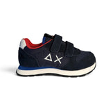 Sneakers ginniche SUN68 boy in suede e nylon blu navy con velcri o velcro e lacci alastici