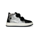 Sneaker BALOCCHI in nubuk nero e pelle metallizzata argento e glitter con velcri