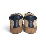 Sneakers LESCOUCOU in pelle panna/arancio/blu e suede beige con lacci e zip laterale
