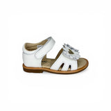 Sandali Primi Passi BALOCCHI in pelle bianca/fiori applicati/glitter oro con strap